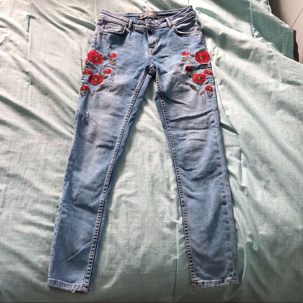 Zara floral skinny jeans
